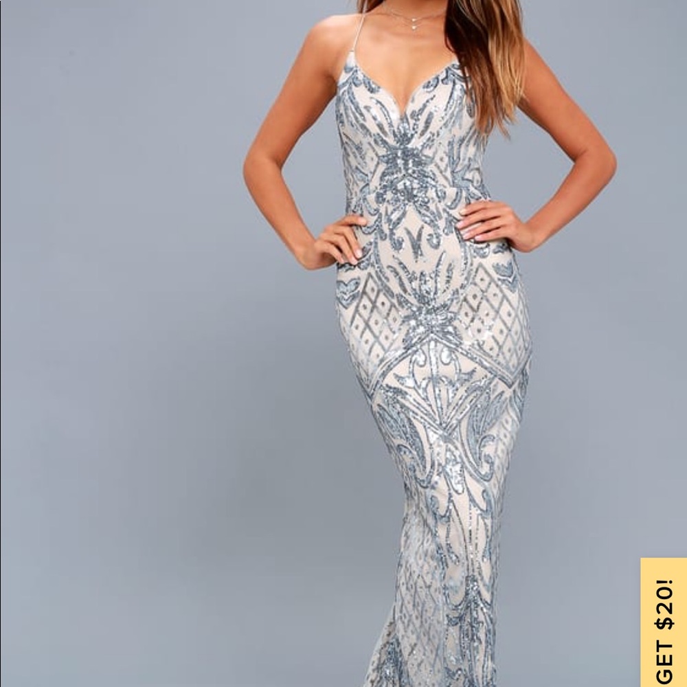 ❤️Light Blue Sequin Lace up Maxi Dress